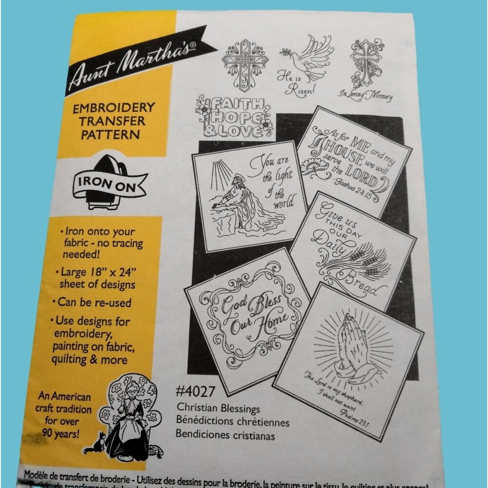 Aunt Martha Christian Blessing Embroidery Transfer Pattern 4027 Faith Hope Love